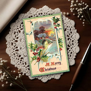 1910 Vintage Christmas Holly Postcard