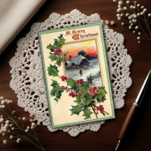 1910 Vintage Christmas Holly 