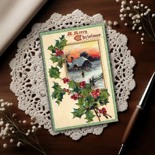 1910 Vintage Christmas Holly Postcard