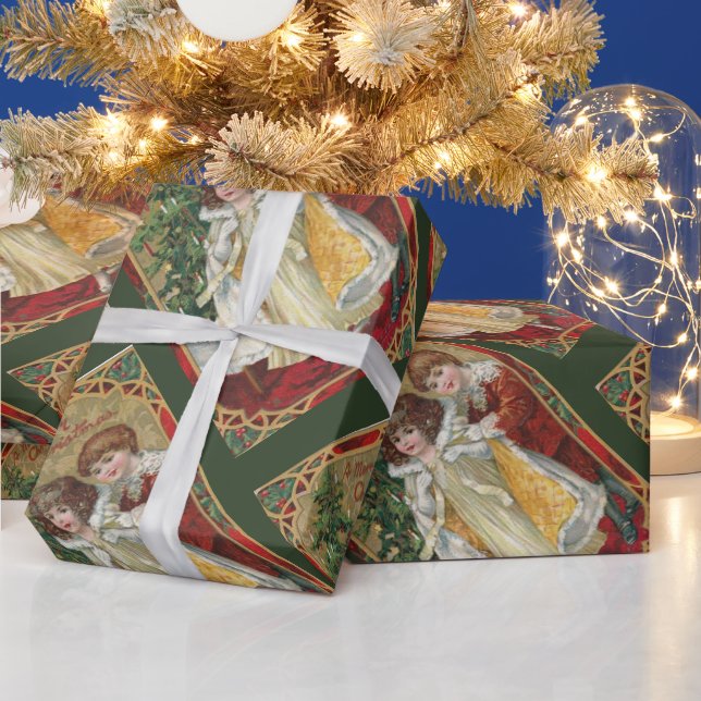 1910 Vintage Christmas Tuck Boy and Girl Wrapping Paper (Holidays)