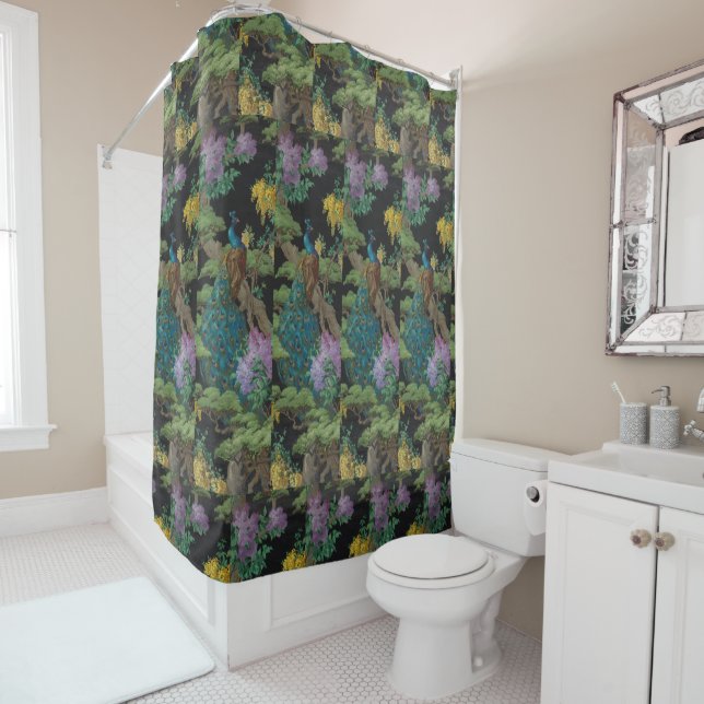 1910 Vintage Wallpaper The Cedar Tree Shower Curtain (In Situ)