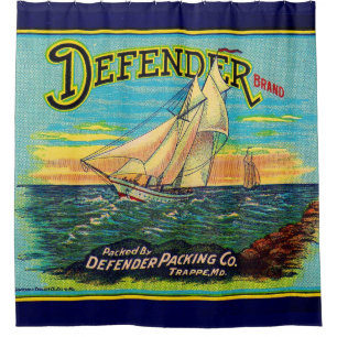 1910s Defender brand packing sailboat label Shower Curtain