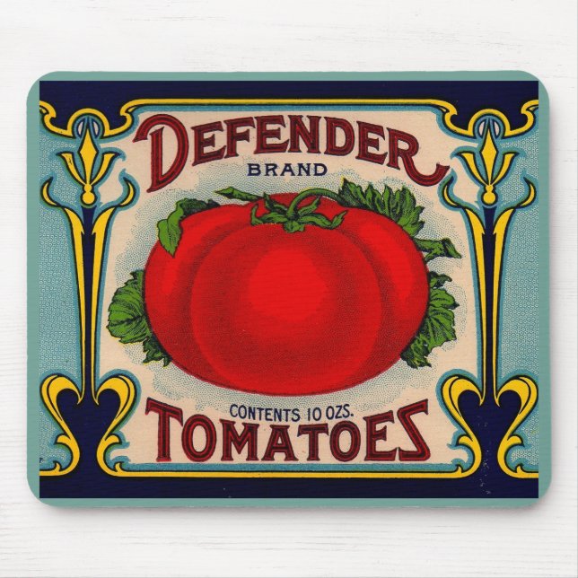 1910s Defender brand tomatoes label Mouse Mat (Front)