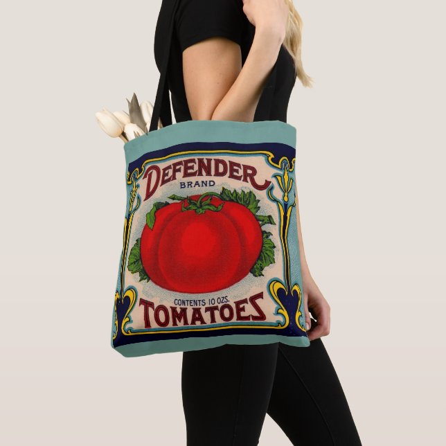 1910s Defender brand tomatoes label Tote Bag (Close Up)