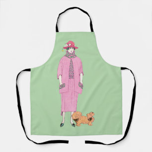 1910s Fashion Illustration Lady & Pekingese Dog Apron
