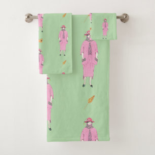 1910s Fashion Illustration Lady & Pekingese Dog Bath Towel Set