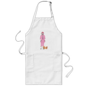 1910s Fashion Illustration Lady & Pekingese Dog Long Apron