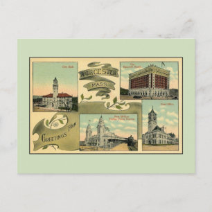 1910s Vintage greetings from Worcester MA Postcard