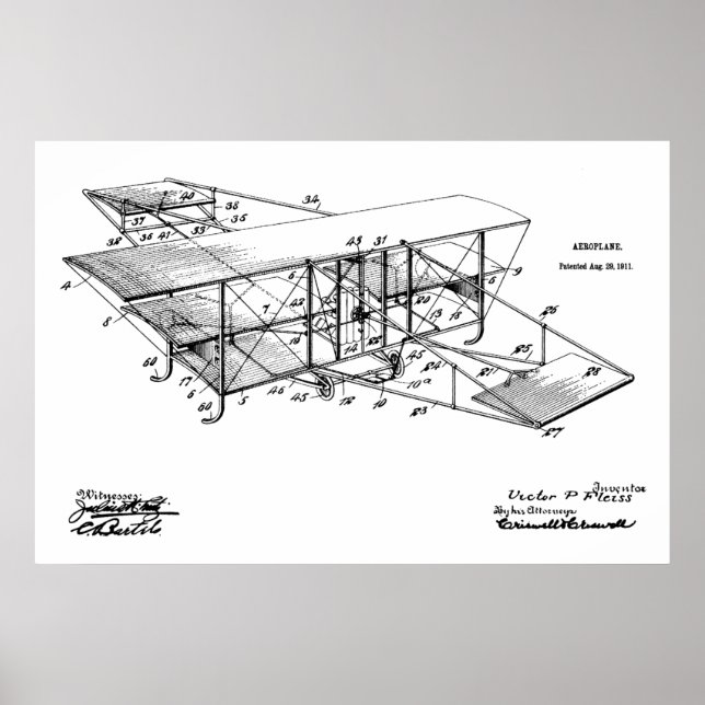1911 Aeroplane Aeroplane Patent Art Drawing Print (Front)