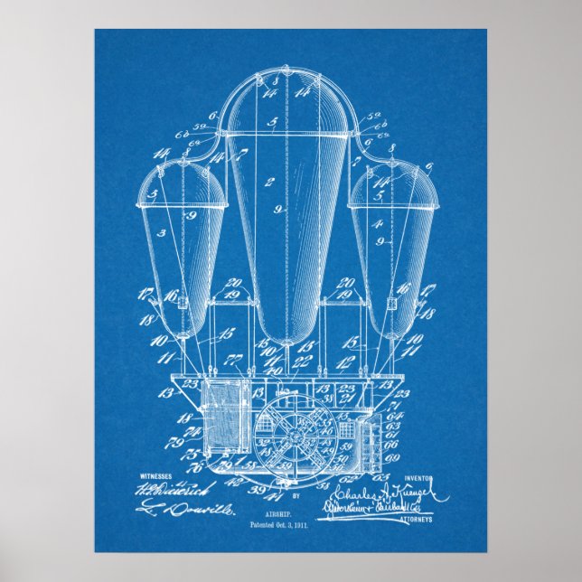 1911 Airship Balloon Patent Art Drawing Print (Front)