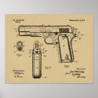 1911 Colt Browning Gun Patent Art Drawing Print