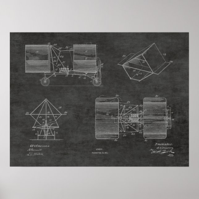 1911 Flying Machine Aeroplane Patent Drawing Print (Front)