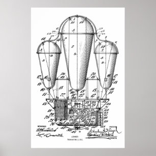 1911 Old Airship Balloon Patent Art Drawing Print