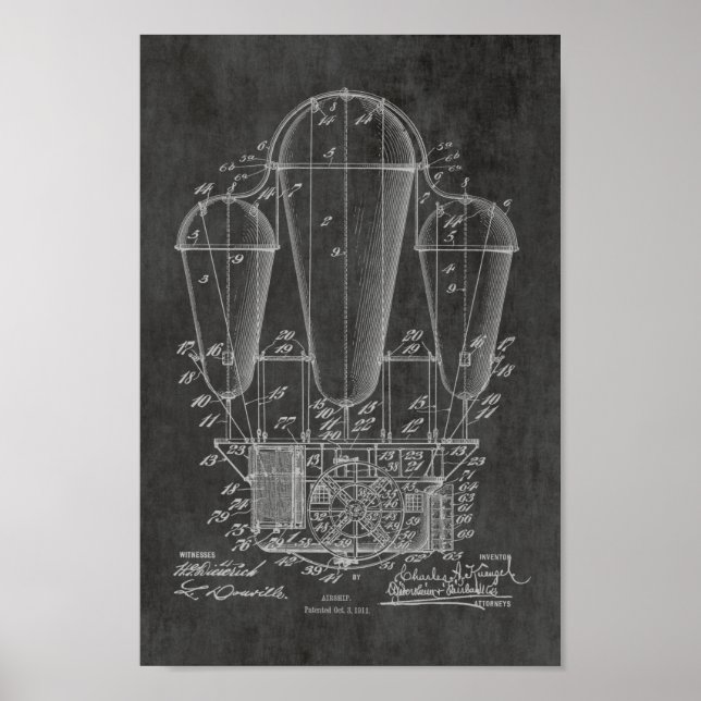 1911 Old Airship Balloon Patent Art Drawing Print (Front)