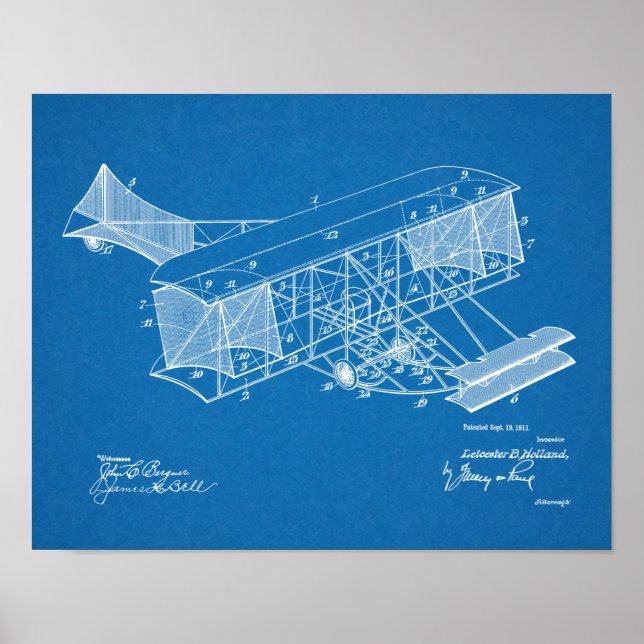1911 Vintage Aeroplane Patent Art Drawing Print (Front)