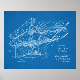 1912 Airship Aeroplane Patent Art Drawing Print