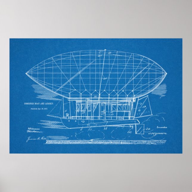 1912 Boat Airship Airplane Patent Drawing Print (Front)