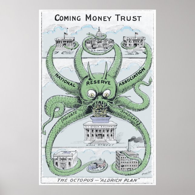 1912 Federal Reserve COLORIZED Political Cartoon Poster (Front)