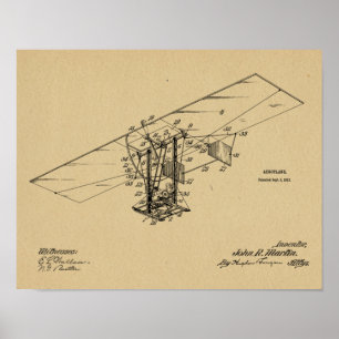 1912 Flying Machine Aeroplane Patent Art Drawing Poster
