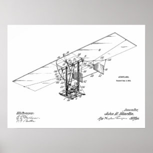 1912 Flying Machine Aeroplane Patent Art Drawing Poster