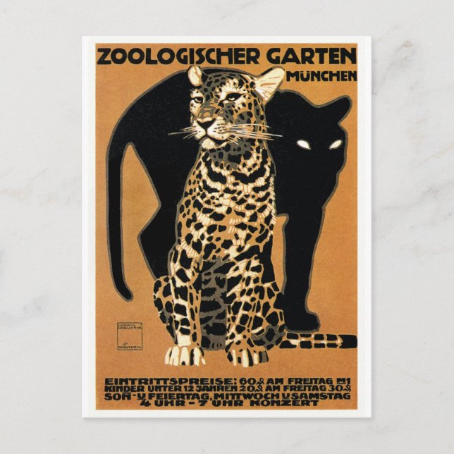 1912 Ludwig Hohlwein Leopard Munich Zoo Poster Postcard (Front)