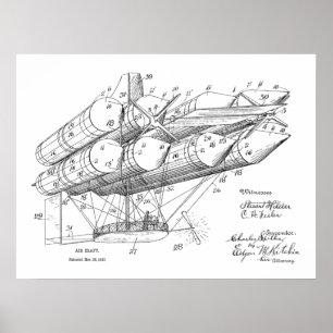 1912 Old Airship Plane Patent Art Drawing Print