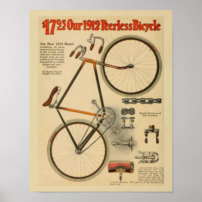 1912 Peerless Bicycle Color Ad Art Print (Front)