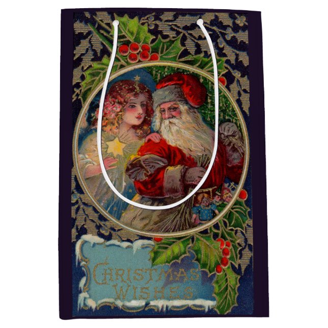 1912 Santa Claus and star angel Christmas print Medium Gift Bag (Front)