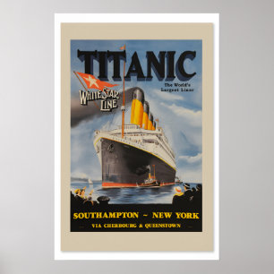 1912 Titanic White Star Line Vintage Style Travel Poster