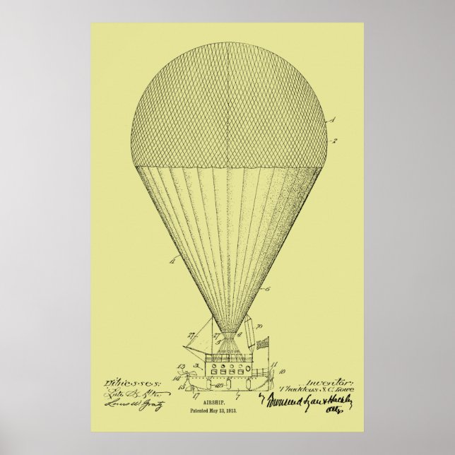 1913 Boat Airship Balloon Patent Art Drawing Print (Front)