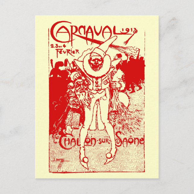 1913 French Carnival Poster, red Postcard (Front)