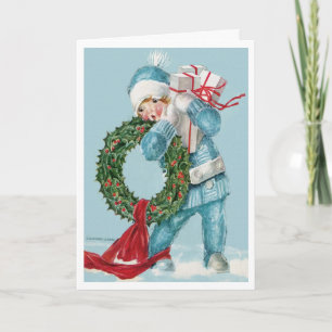 1913!!! "LITTLE BOY BLUE" SNOWY CHRISTMAS GREETING HOLIDAY CARD