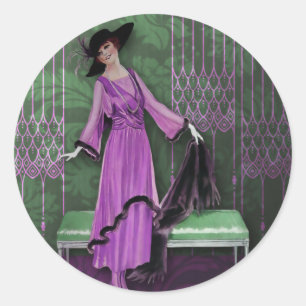 1913 Luxe: Vintage Fashion in Lilac & Mint Classic Round Sticker