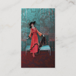 1913 Luxe: Vintage Fashion in Red and Turquoise Business Card