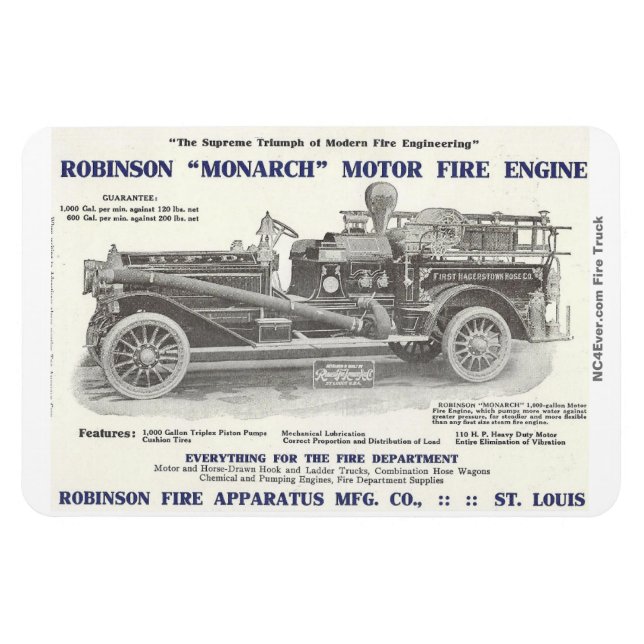 1913 Robinson "Monarch" Motor Fire Engine flexible Magnet (Horizontal)