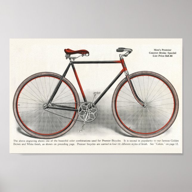 1913 Vintage Men's Premier Bicycle Ad Art Poster (Front)