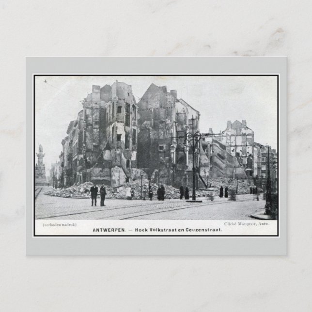 1914 Antwerp bombing corner Volkstraat Postcard (Front)