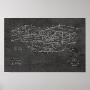 1914 Flying Machine Aeroplane Patent Art Drawing Poster