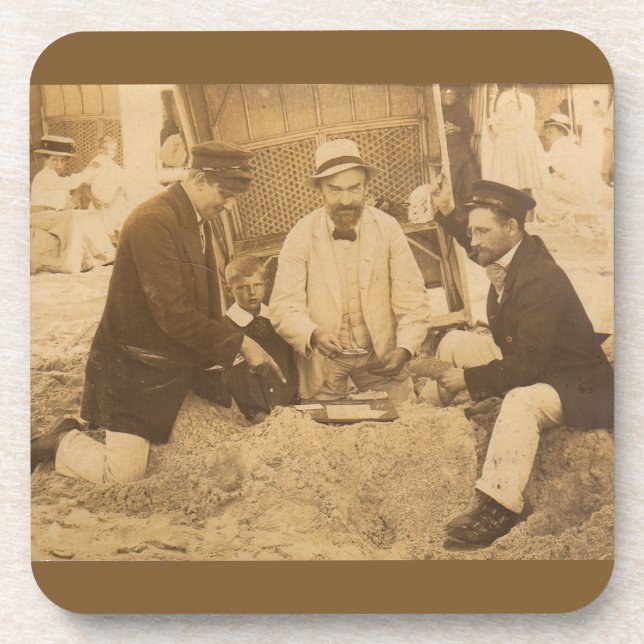 1914 fun on the beach in Germany RPPC Coaster (Front)