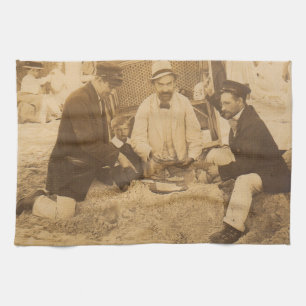 1914 fun on the beach in Germany RPPC Tea Towel