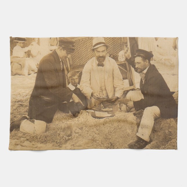 1914 fun on the beach in Germany RPPC Tea Towel (Horizontal)