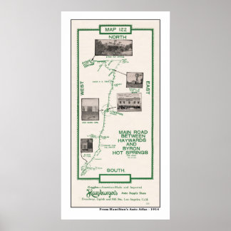 1914 Map, Haywards to Byron Hot Springs Poster