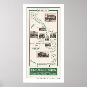 1914 Map, LA to Orange Poster