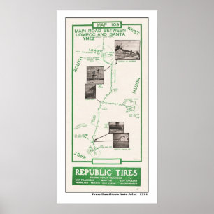 1914 Map, Lompoc to Santa Ynez Poster
