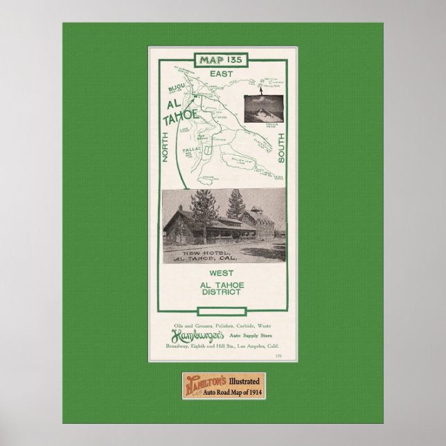 1914 Map of Tahoe Area, Al Tahoe Poster (Front)