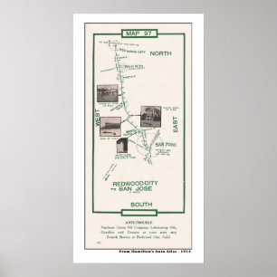 1914 Map, Palo Alto to San Jose Poster