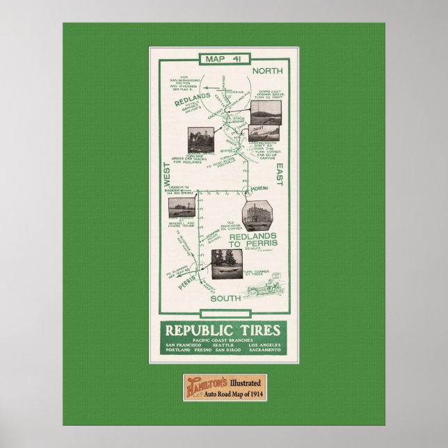 1914 Map, Redlands to Perris Poster (Front)