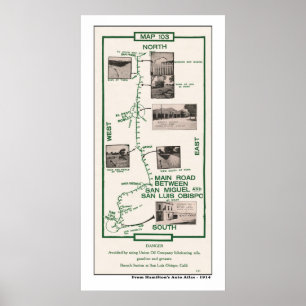 1914 Map, San Miguel to San Luis Obispo Poster