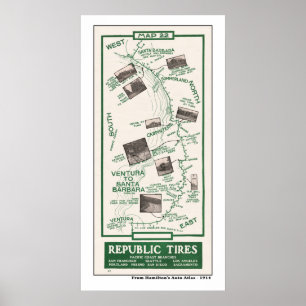 1914 Map, Santa Barbara to Ventura Poster