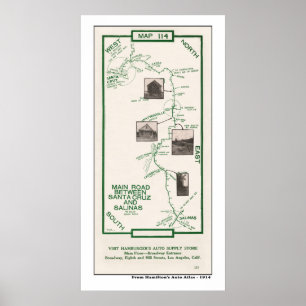 1914 Map, Santa Cruz to Salinas Poster